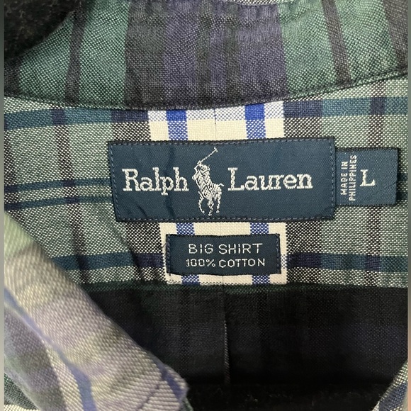 Men’s Polo Ralph Lauren Green Plaid Long Sleeve Flannel Shirt Big Shirt Large - Picture 2 of 7